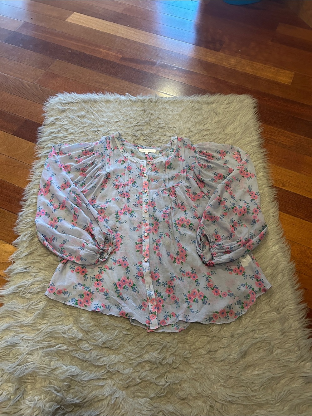 Love Shack Fancy Goodwin Blouse Purple Floral Button Front